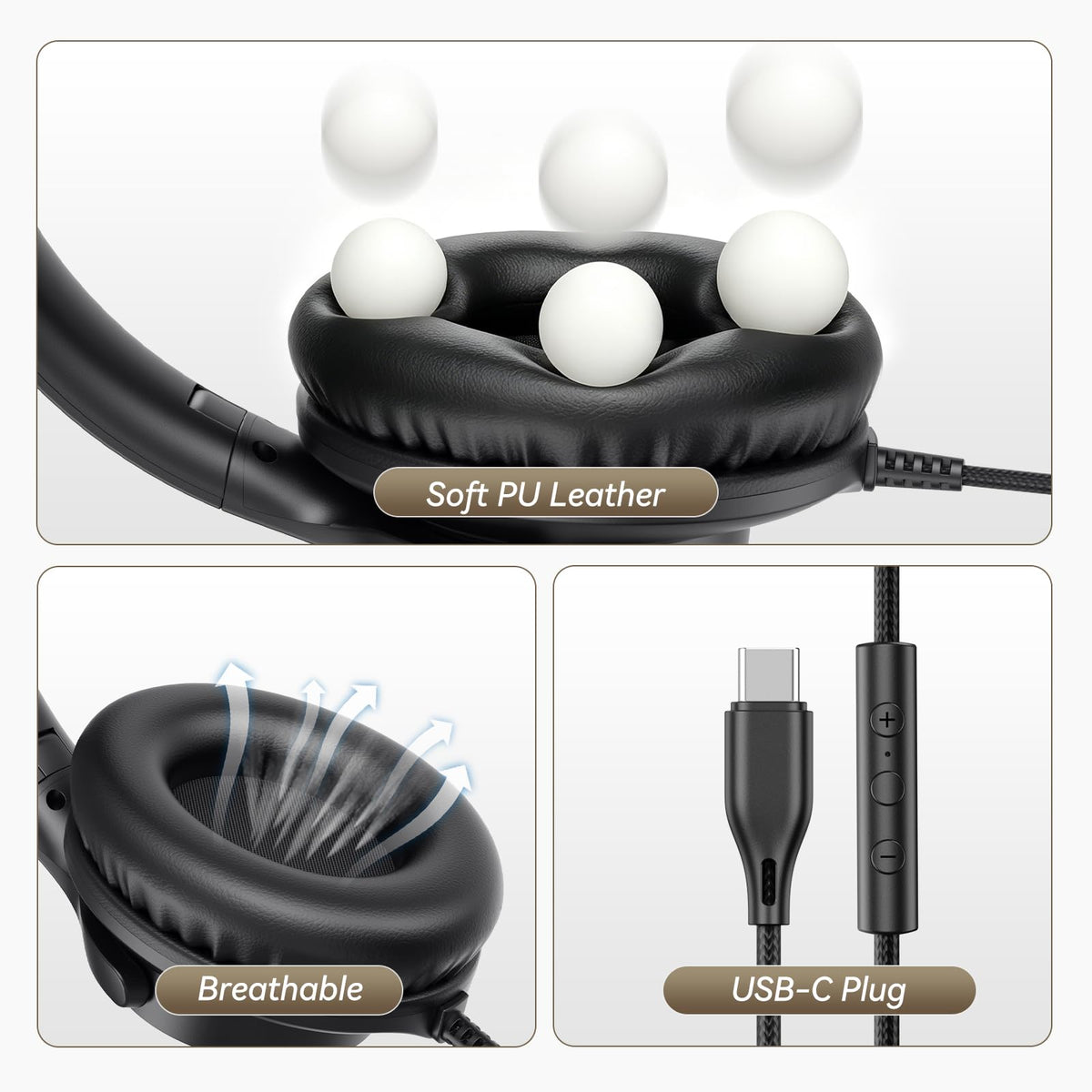 KVIDIO Wired Headphones with Mic - Black view 6