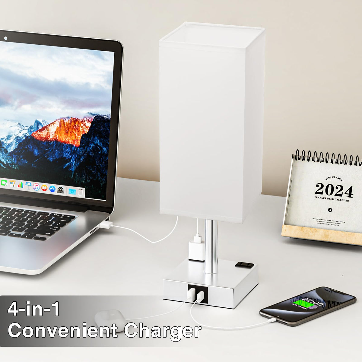 aooshine Bedside Table Lamp Touch Control - White & Silver 1 / 14.0in view 2