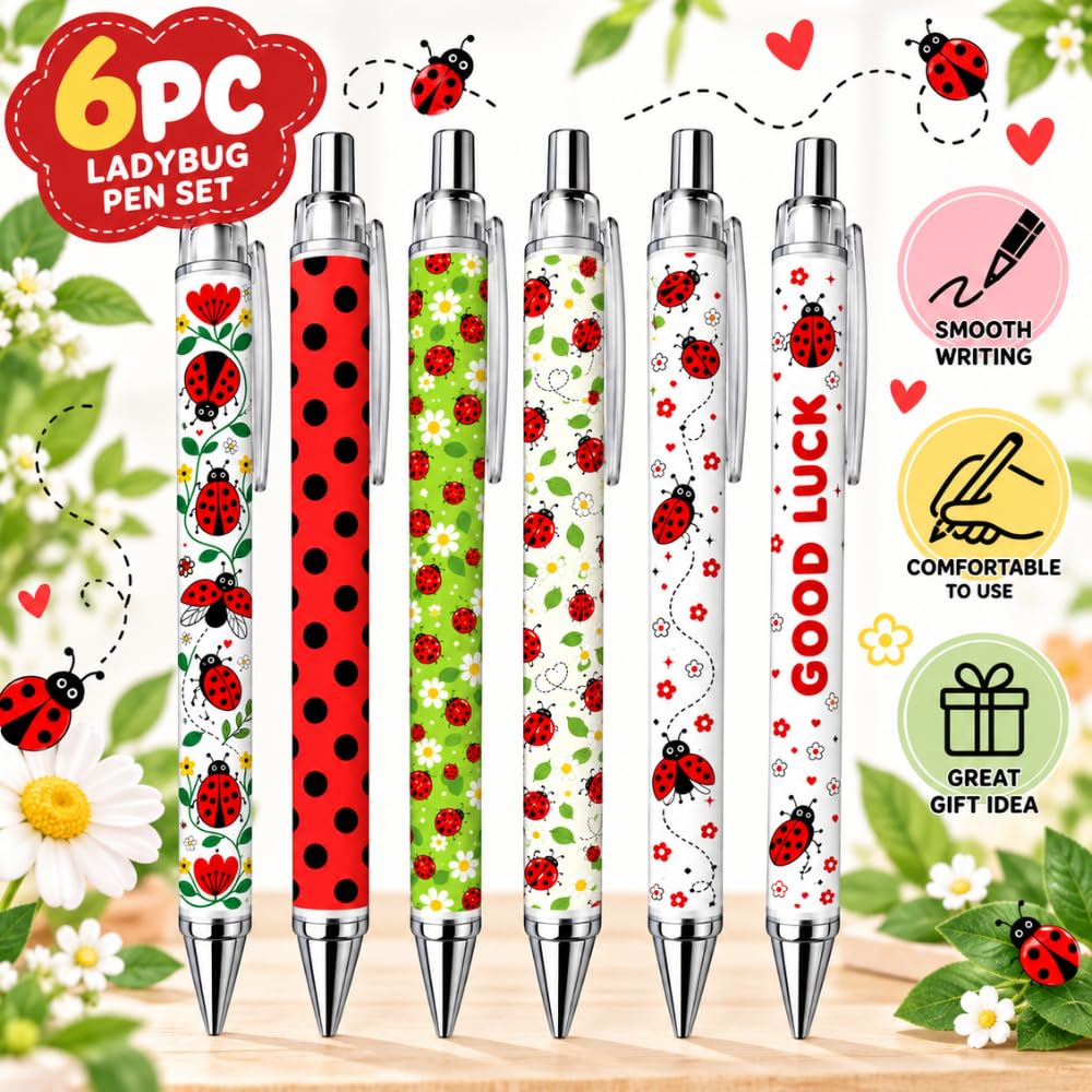 YJ PREMIUMS 6PC Ballpoint Pens - Ladybug view 1