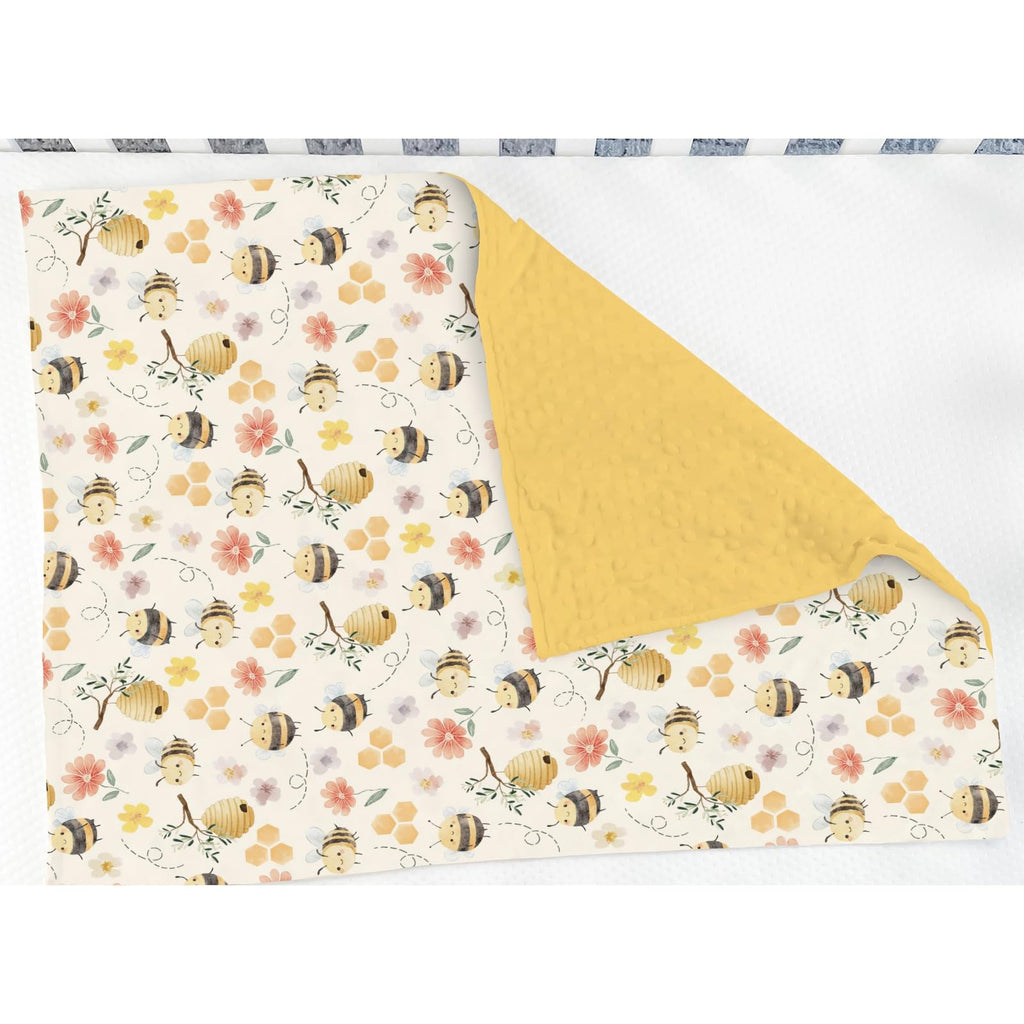 Bee Floral Baby Blanket Soft Mink Dotted Backing Double Layer Swaddle Receiving Blanket 30x40 - Wildflowers view 2