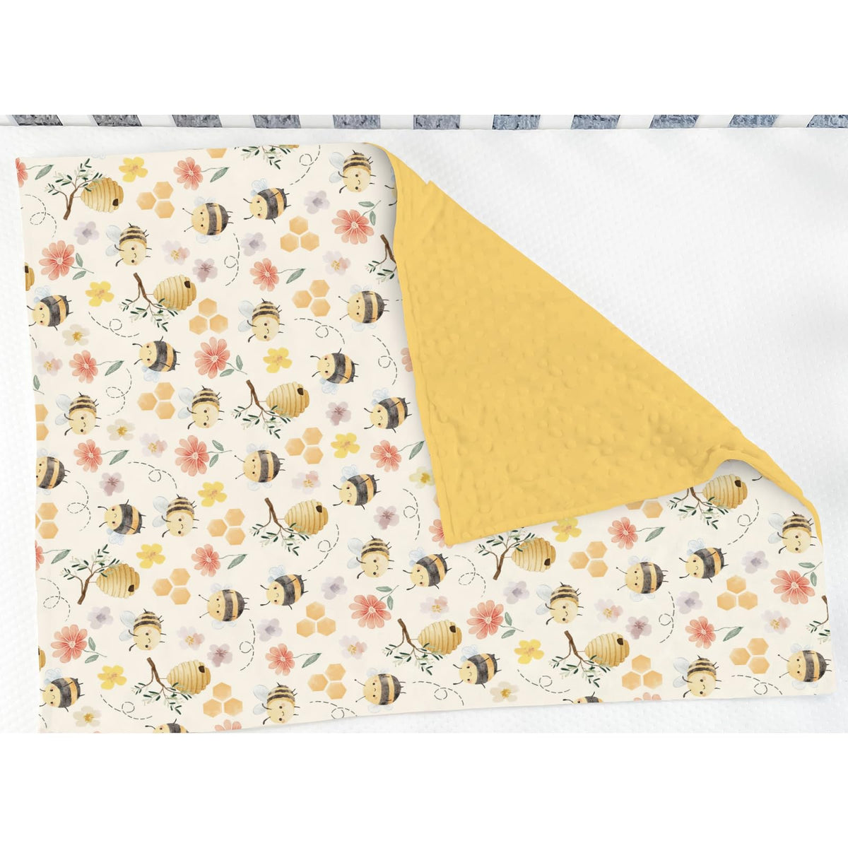 Bee Floral Baby Blanket Soft Mink Dotted Backing Double Layer Swaddle Receiving Blanket 30x40 - Wildflowers view 2