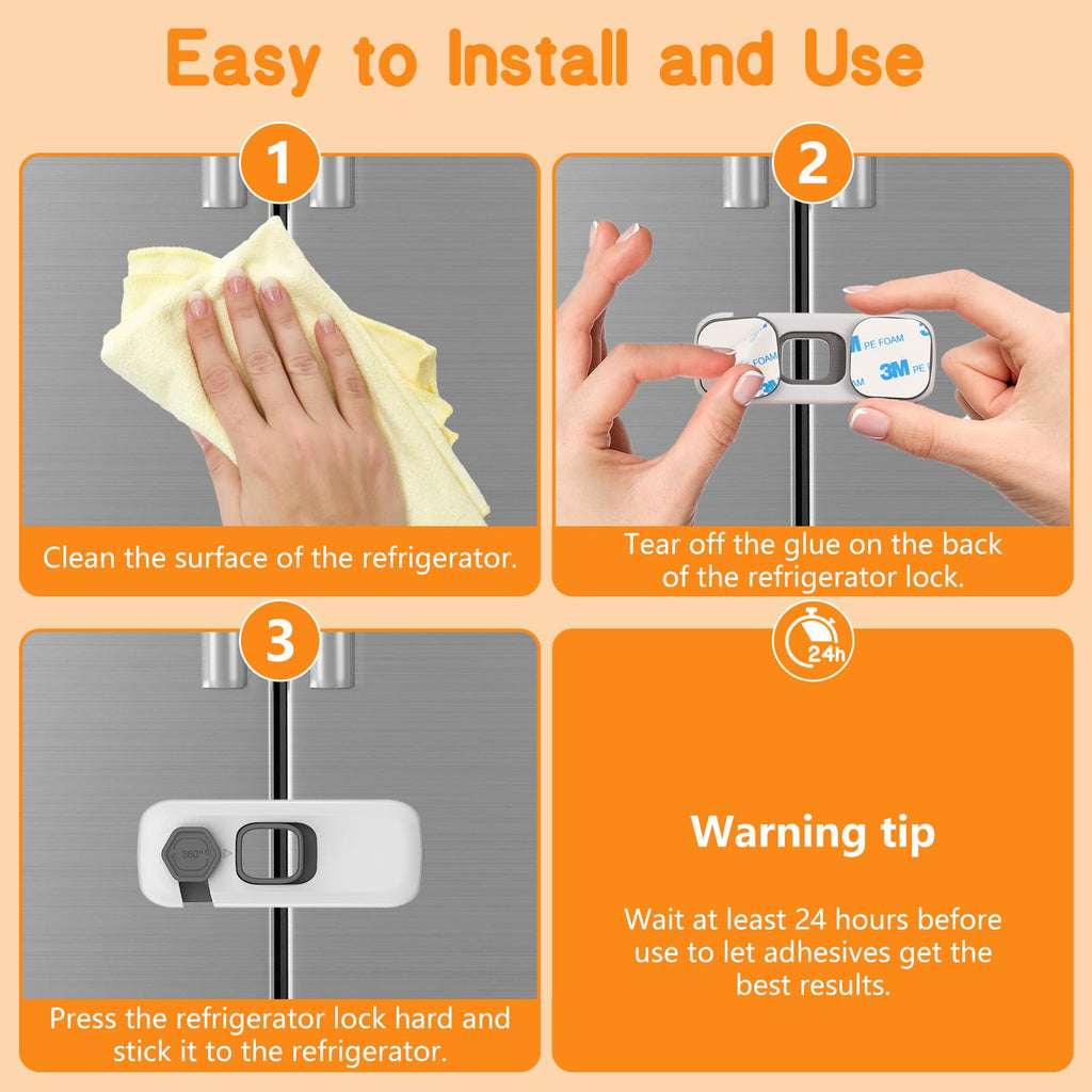 Fridge Locks for Kids with Strong Adhesive - Gray / 5 Pack view 8