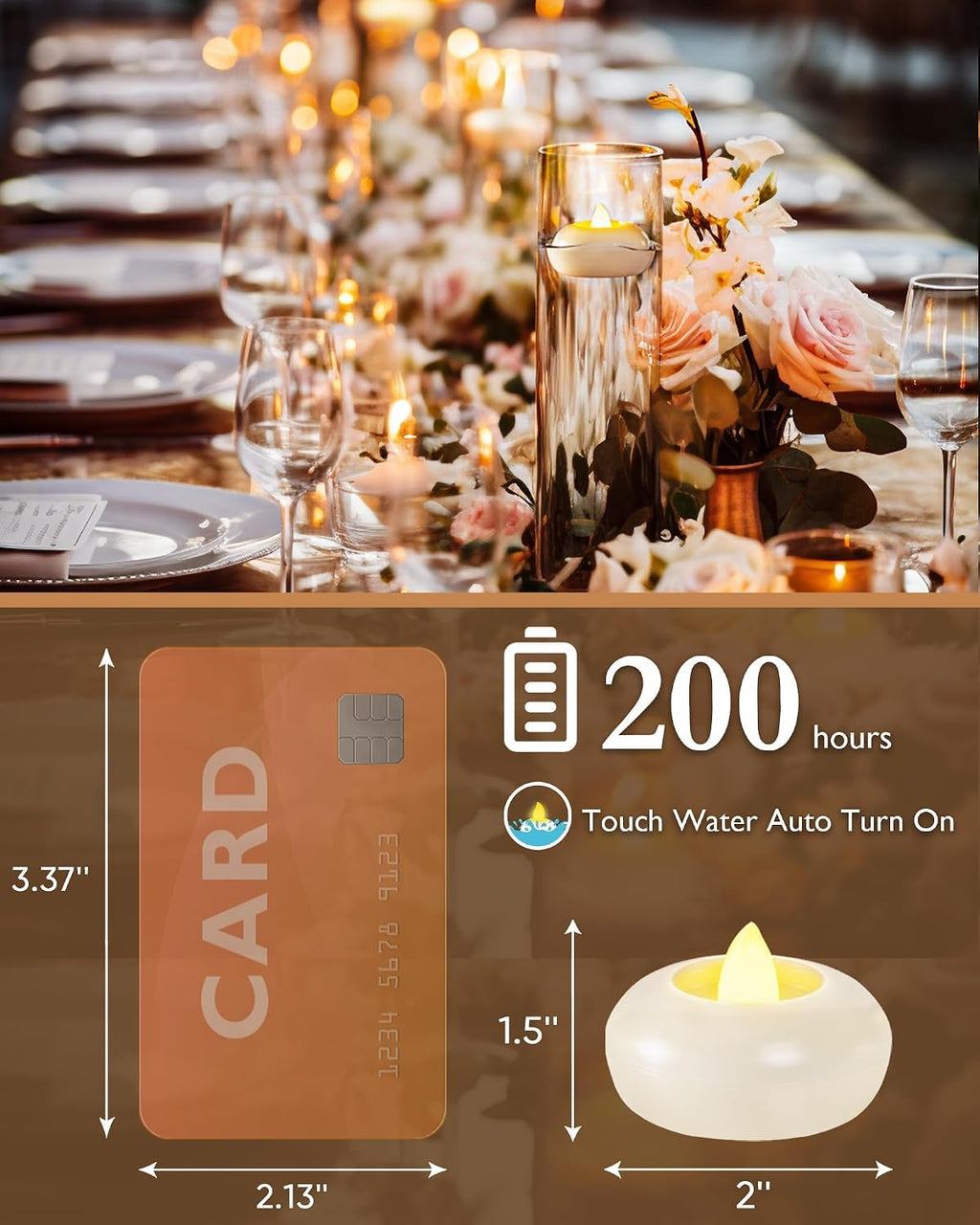 2" Flameless LED Floating Candles, White Waterproof Tealights