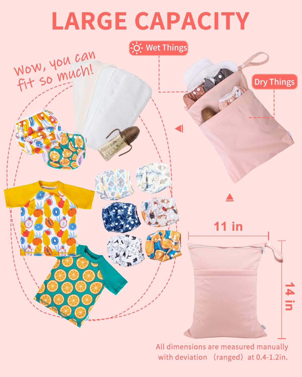 babygoal Wet Dry Bags for Baby Cloth Diapers, Washable Travel Bags, Beach, Pool, Gym Bag for Swimsuits & Wet Clothes (Pack of 3)