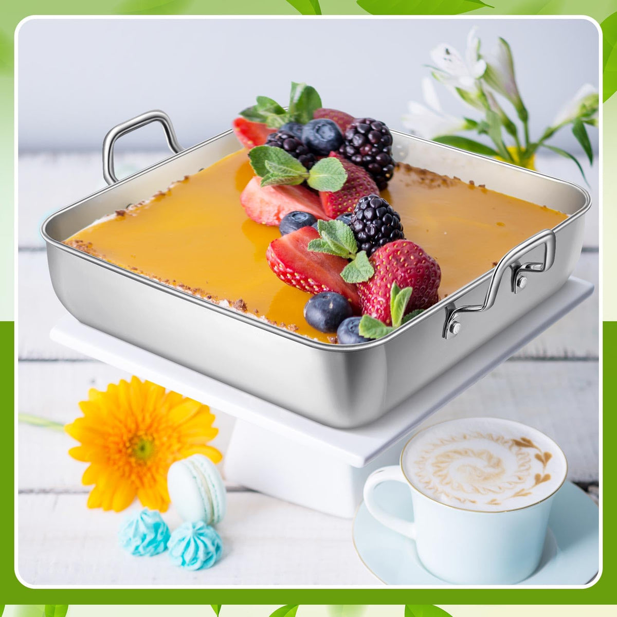 Funnymoom 2 Pcs Stainless Steel Cake Pan with Handle - 8" x 8" x 1.97" view 2