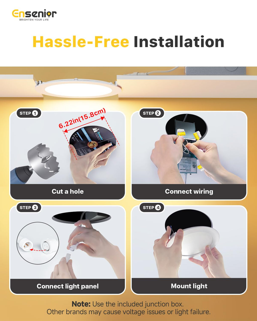 Ensenior 12 Pack 6 Inch LED Recessed Ceiling Light, 6000K, 1200LM 12W 120V (HY_888)