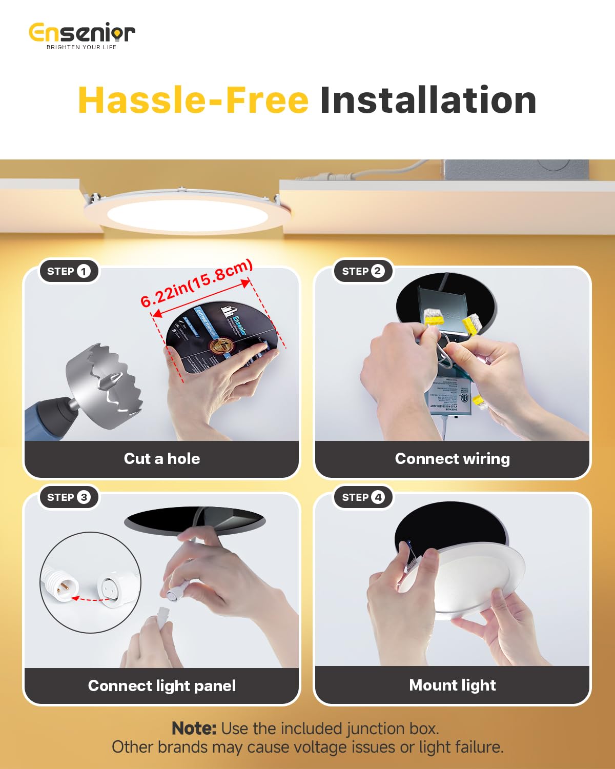 Ensenior 12 Pack 6 Inch LED Recessed Ceiling Light, 6000K, 1200LM 12W 120V (HY_888)