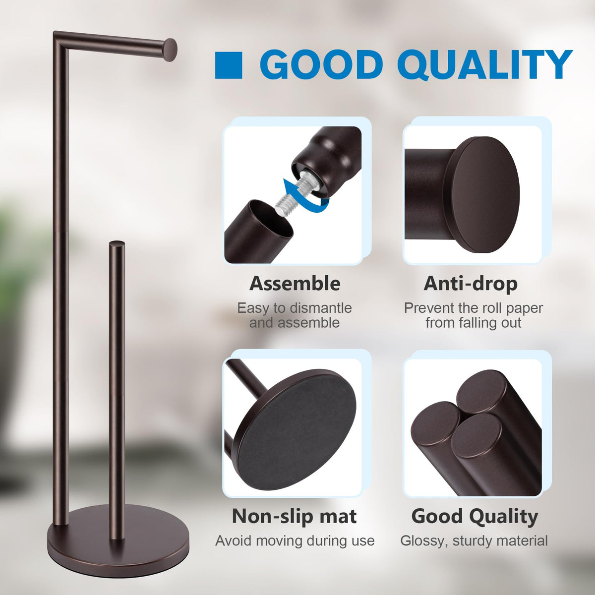 Toilet Paper Holder Stand, Toilet Paper Free Standing - Bronze view 2