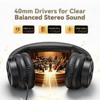 KVIDIO Wired Headphones with Mic - Black view 1