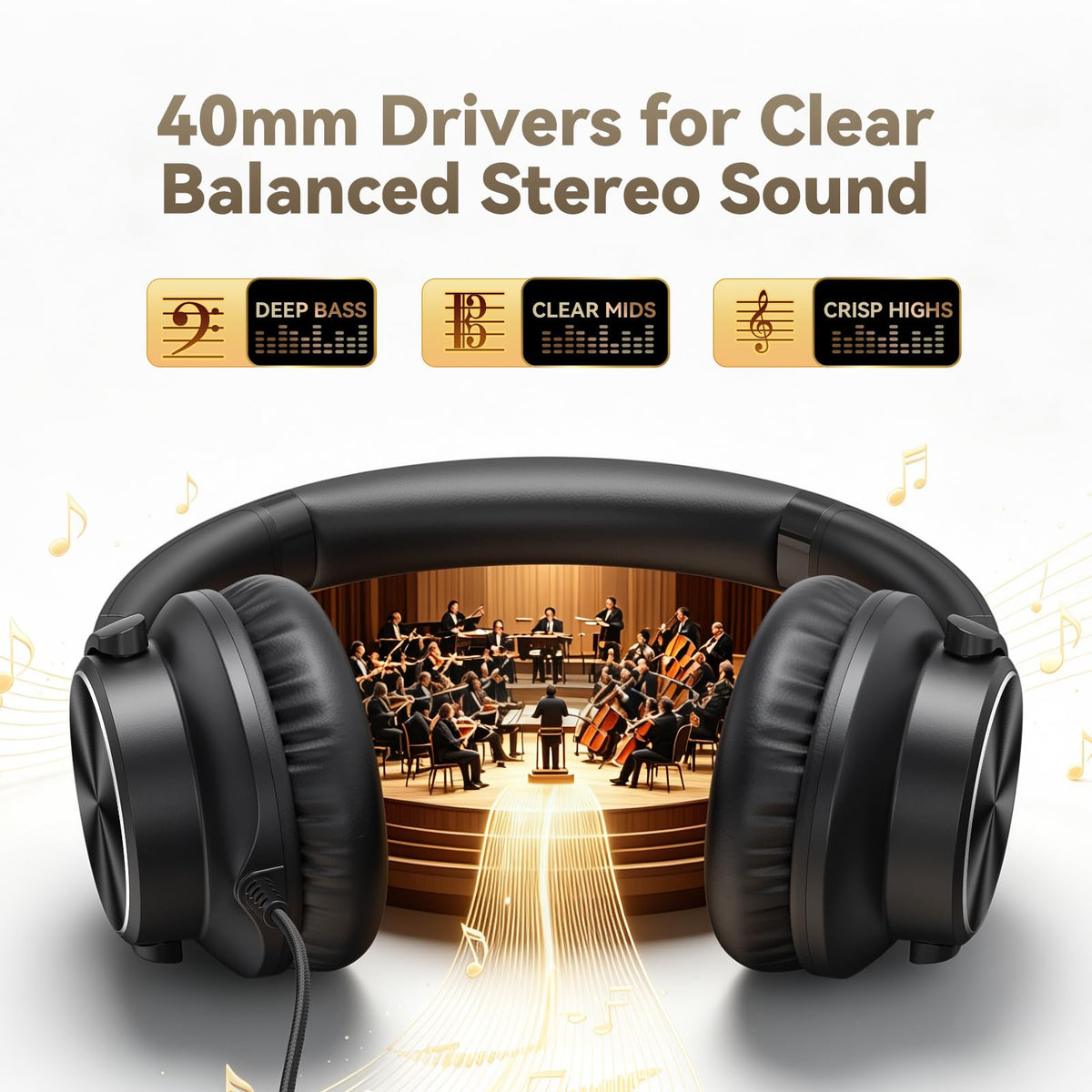 KVIDIO Wired Headphones with Mic - Black view 1