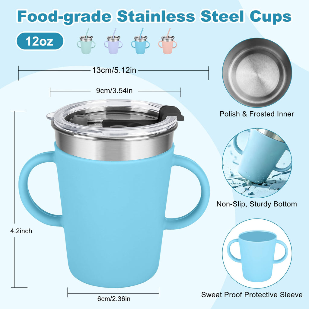Vermida 12oz Stainless Steel Kids Cups with Handle for Toddlers, 4 Pack (additional view 1)