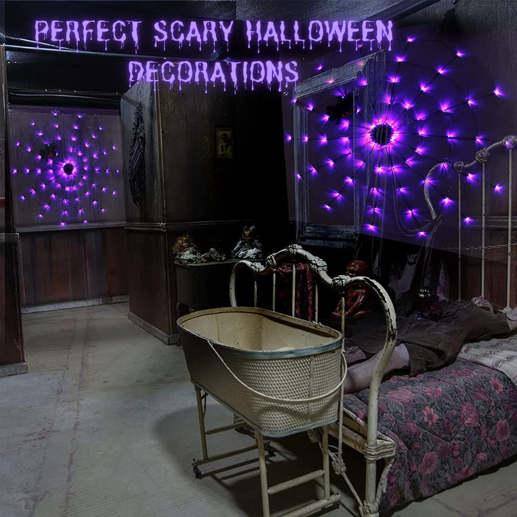 LCHUANG Halloween Decorations Lights Spider Web Lights - Purple view 1