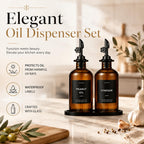 Olive Oil Dispenser for Kitchen, 2-Pack 12oz Glass Bottle - Brown&Black Labels view 1