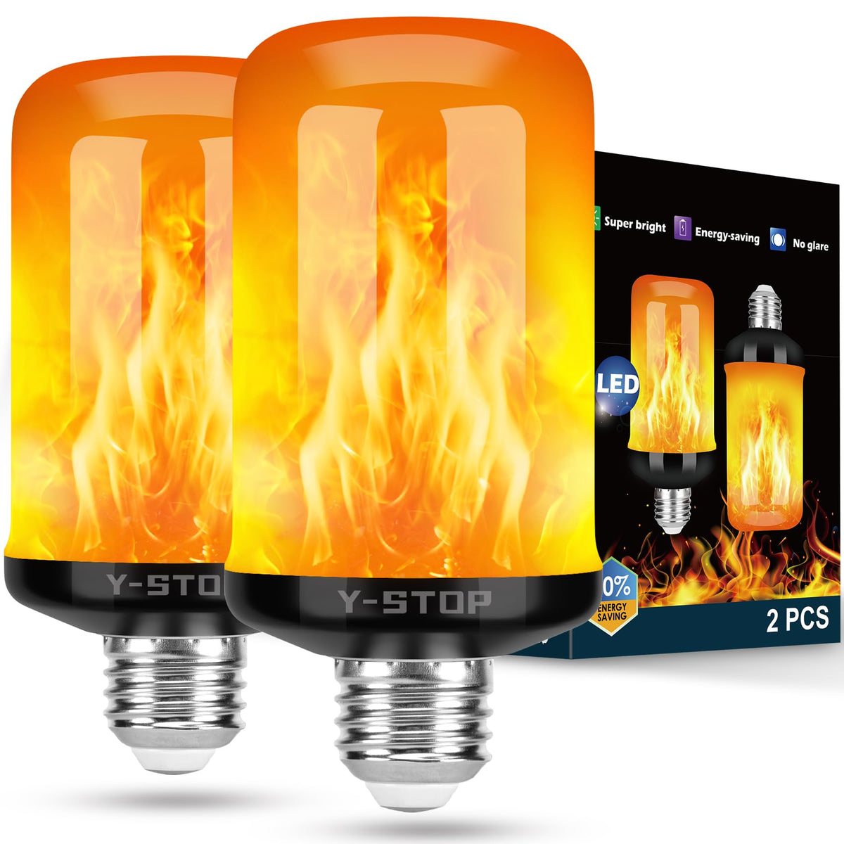 Y- STOP Upgraded LED Flame Light Bulbs - Black-2 Pack