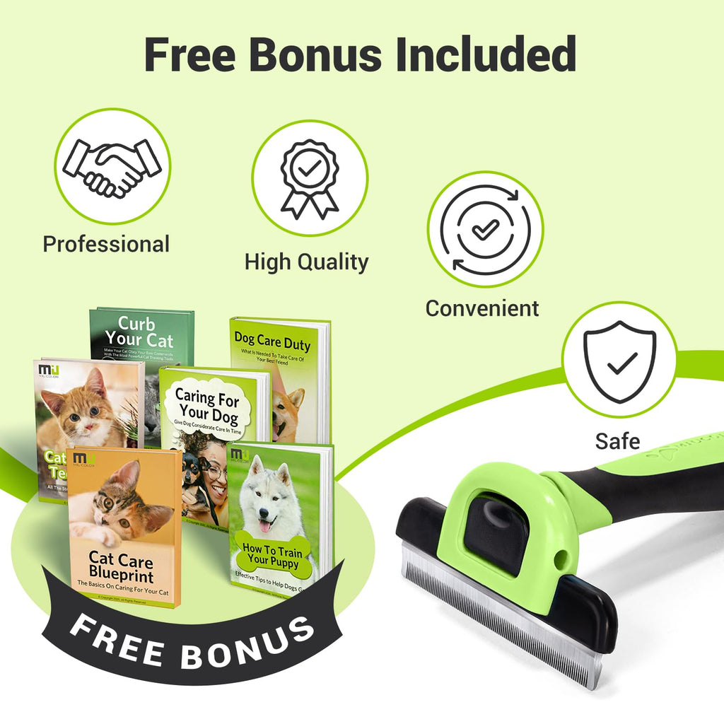 MIU COLOR Pet Grooming Brush Deshedding Tool for Dogs & Cats - Apple Green / Short and Medium Hair view 5