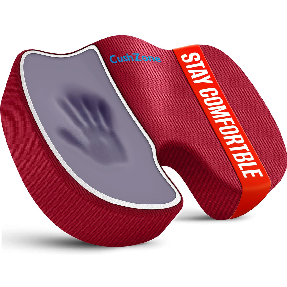 CushZone Memory Foam Seat Cushion for Office Hair, Car & Wheelchair, – Red (MPN-CZ0004-RE)