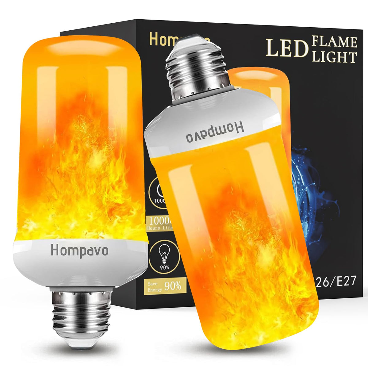 Hompavo 【Upgraded Flame Light Bulbs for Home Decor with Upside Down Effect (HPFLAB-US-FT) (Pack of 2)