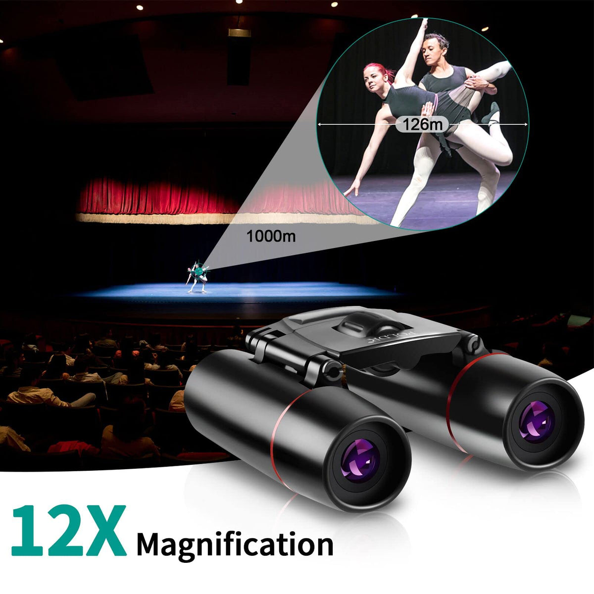 POLDR 12X25 Small Binoculars with Clear Vision, Pocket Compact (Bin-220720-1)