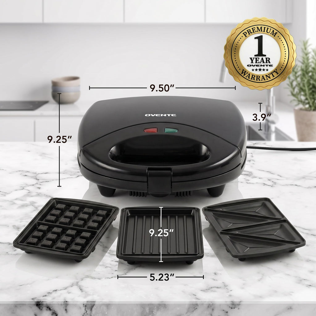 OVENTE Electric Sandwich, Panini and Waffle Maker Set, Black GPI202B (additional view 4)