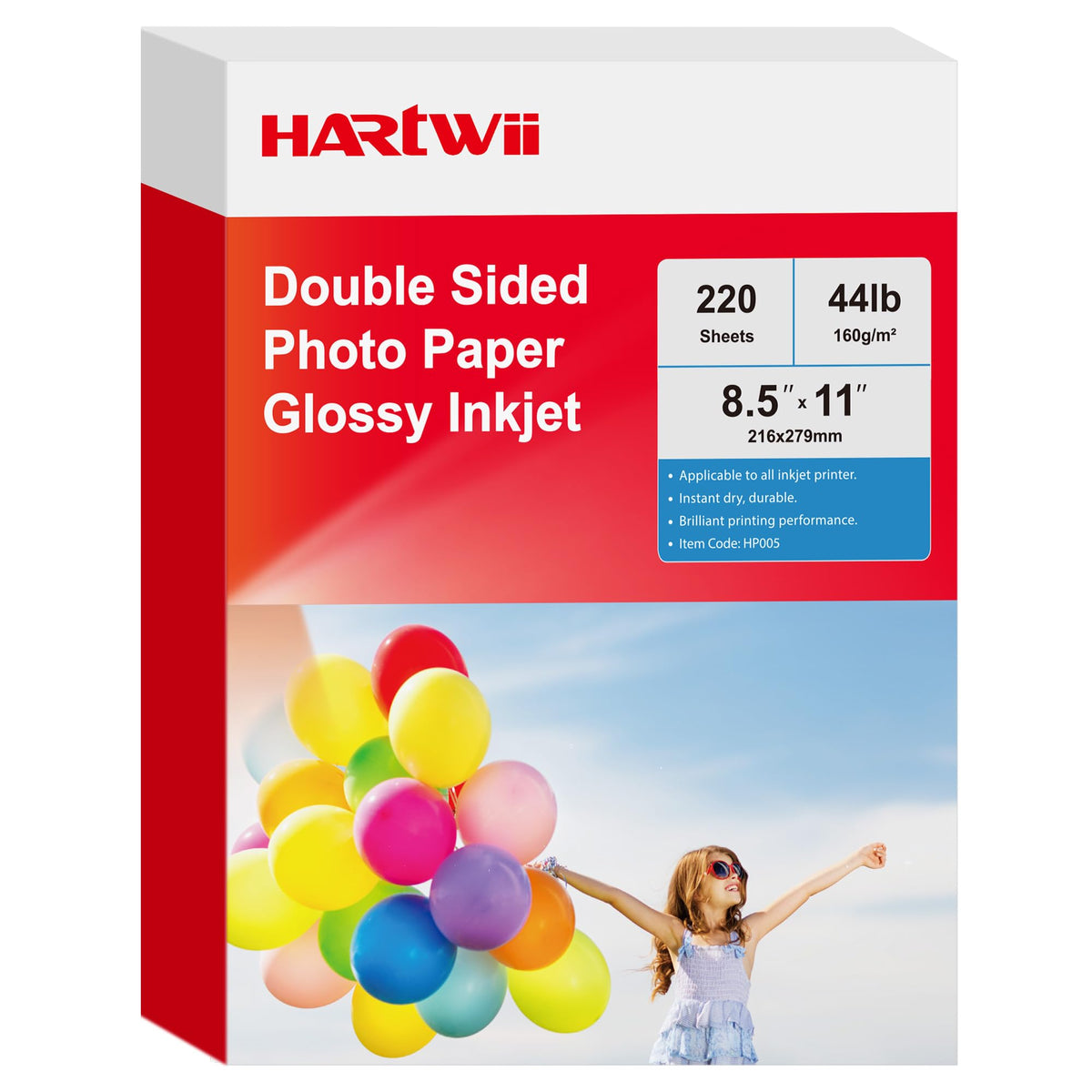 HARTWII 220Sheets Double Sided Photo Paper Glossy Brochure Flyer Paper Inkjet 8.5x11 44lb