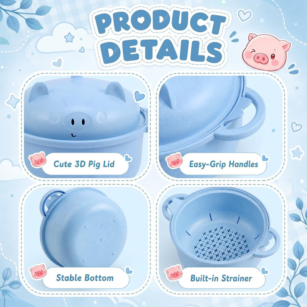Romooa 45oz Cute Pig Ramen Bowl Set Microwavable
