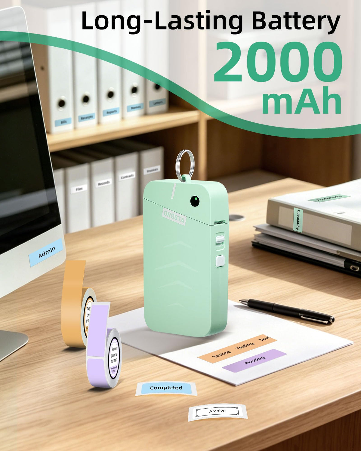 ORGSTA Label Maker, Portable Bluetooth Label Maker Machine with Tape - Green view 3