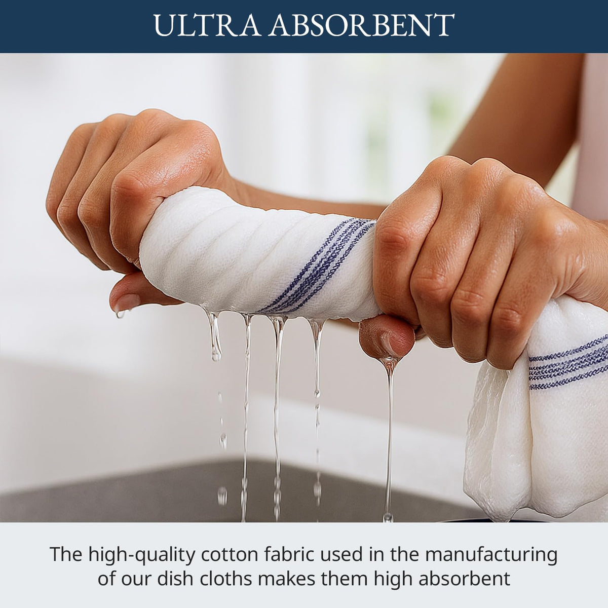 LANE LINEN Dish Towels 100% Cotton Absorbent Lint-Free – 6 Pack (HERRBNEBLUSTPKT-6PC)