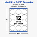 Printable Round Labels, Sure Feed® Technology, 2.5" Diameter, White, Laser - 300 labels view 2