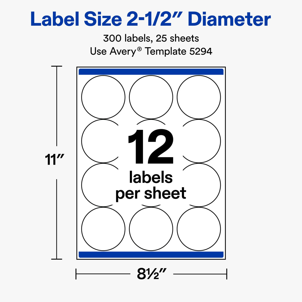 Printable Round Labels, Sure Feed® Technology, 2.5" Diameter, White, Laser - 300 labels view 2