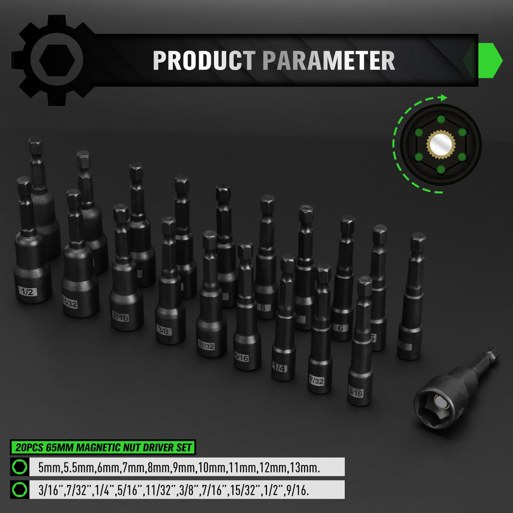 20-Piece Nut Driver - 20pcs 65mm Black view 1