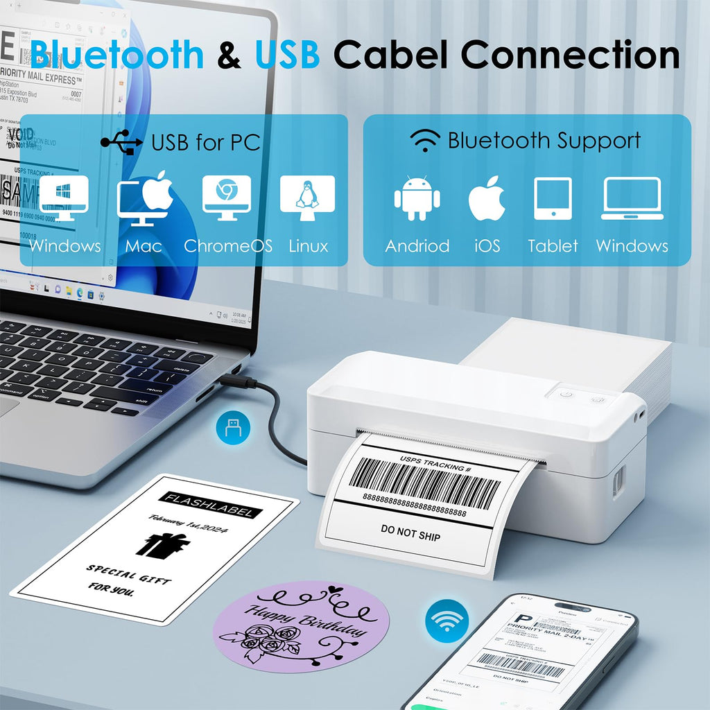 KNAON Thermal Label Printer, Bluetooth Shipping Label Printer - White view 1