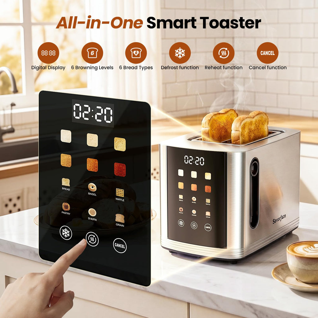 Toaster 2 Slice Touch Screen, Smart Toaster Wide Slot, Full Stainless Steel (additional view 2)