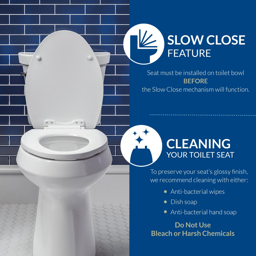 Mayfair Ashton Easy to Clean Single Hinge Toilet Seat, Modern Slow Close Wood Toilet Seat, Made in USA, Round, – White
