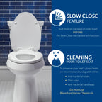 Mayfair Ashton Easy to Clean Single Hinge Toilet Seat, Modern Slow Close Wood Toilet Seat, Made in USA, Round, – White