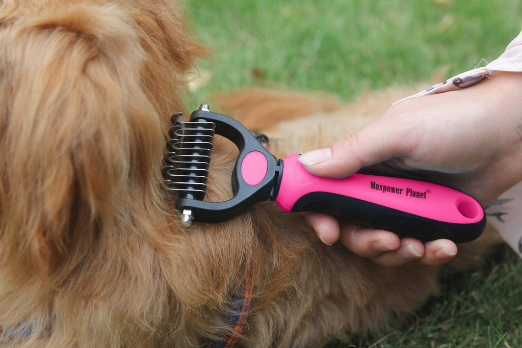 Maxpower Planet Pet Grooming Brush - Double Sided Undercoat Rake for Dogs & Cats, Extra Wide Brush to Reduce Shedding