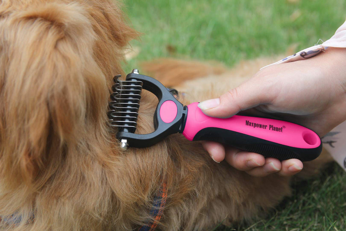 Maxpower Planet Pet Grooming Brush - Double Sided Undercoat Rake for Dogs & Cats, Extra Wide Brush to Reduce Shedding
