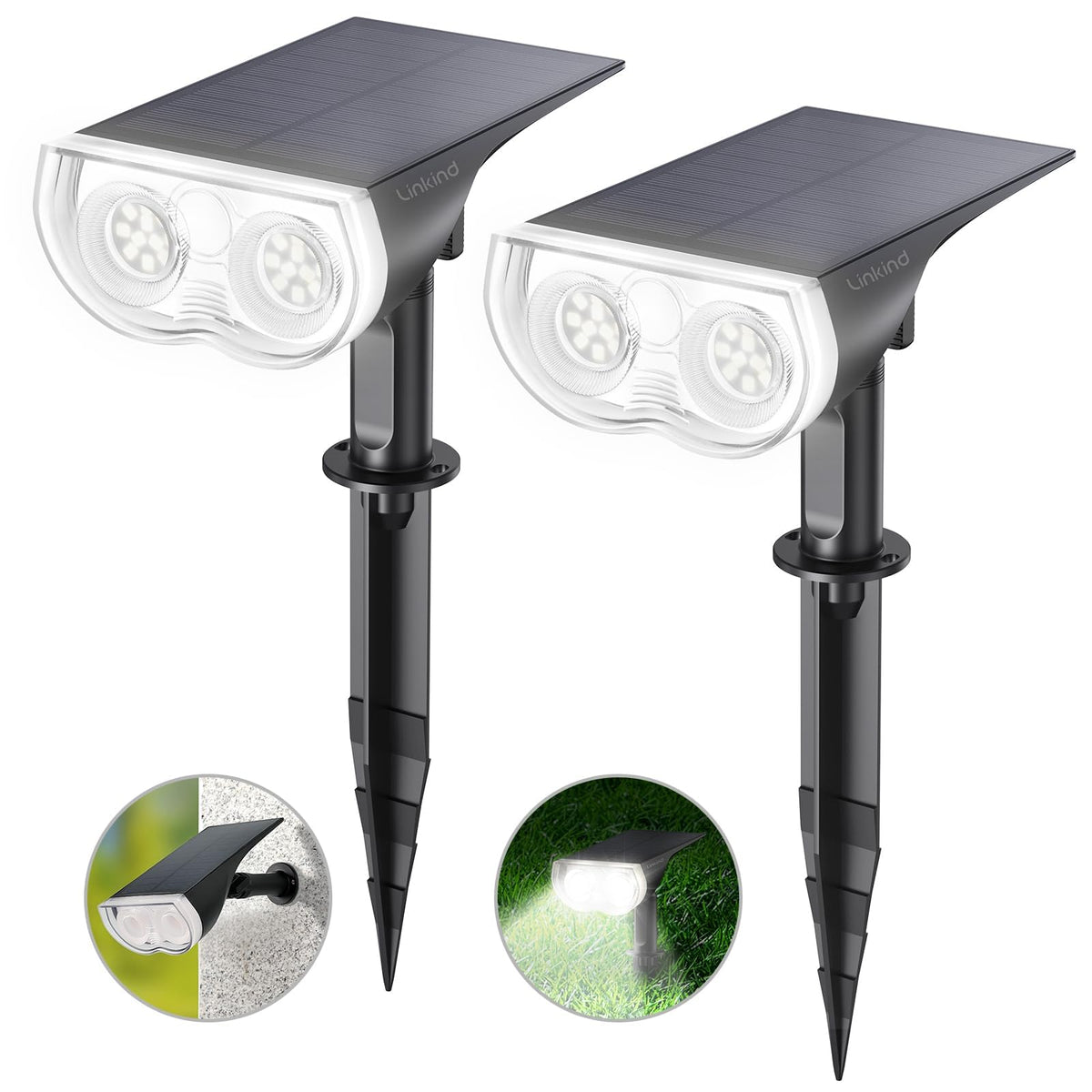 Linkind Solar Lights Outdoor - Cool White / 2 Pack