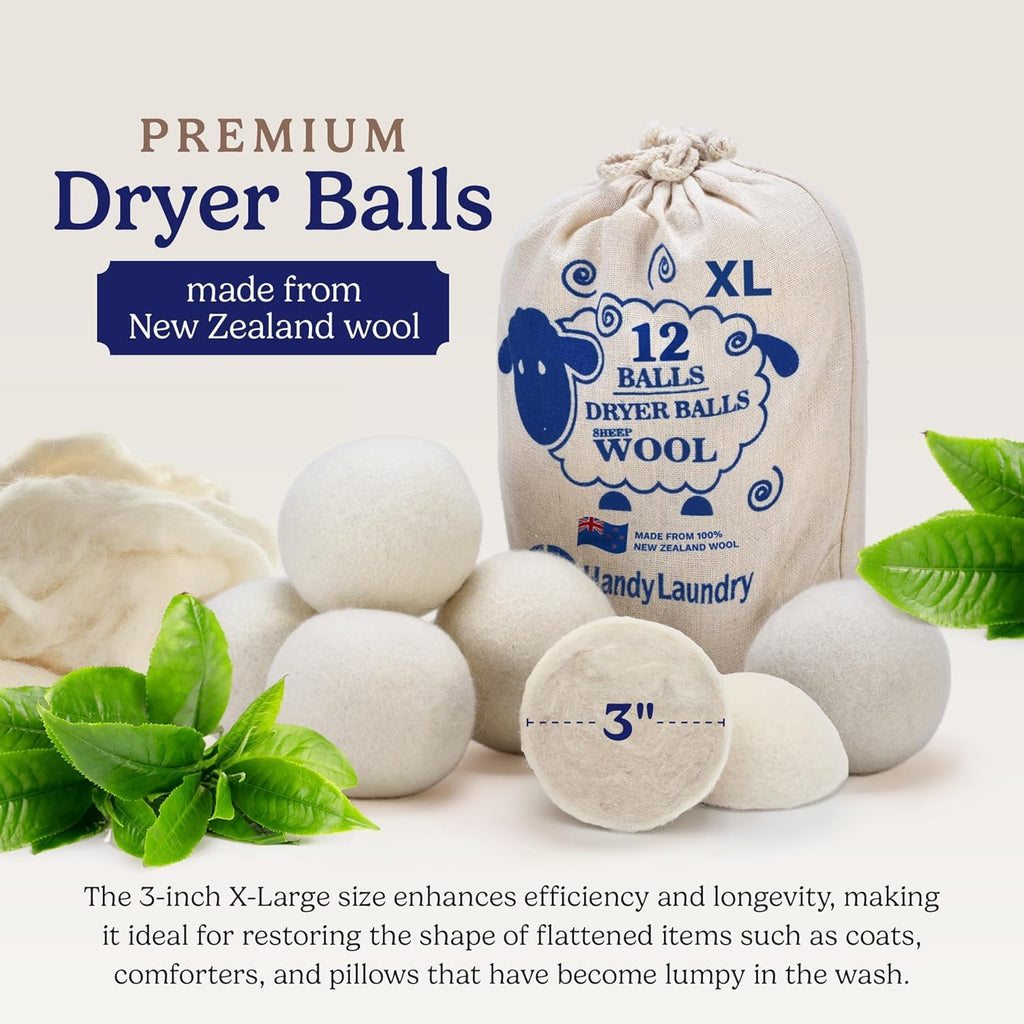 Handy Laundry Wool Dryer Balls 12-Pack, Reusable Natural Fabric Softener (5451)