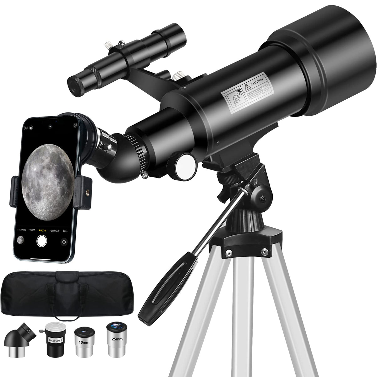 Mijiaowatch Telescope for Adult, 70mm Aperture 400mm Portable Telescope with Tripod, Finder Scope, Phone Adapter, Carrying Bag, Astronomical Refractors Telescopes for Kids Beginners Adults - Black