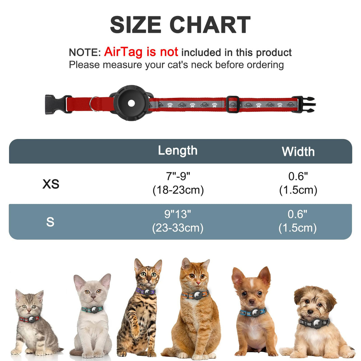 AirTag Cat Collar, Reflective Cat