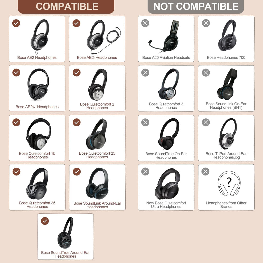 Aurivor Replacement Ear Pads for Bose QuietComfort QC35 QC25 QC15 QC2 Headphones - Coffee-Black view 1