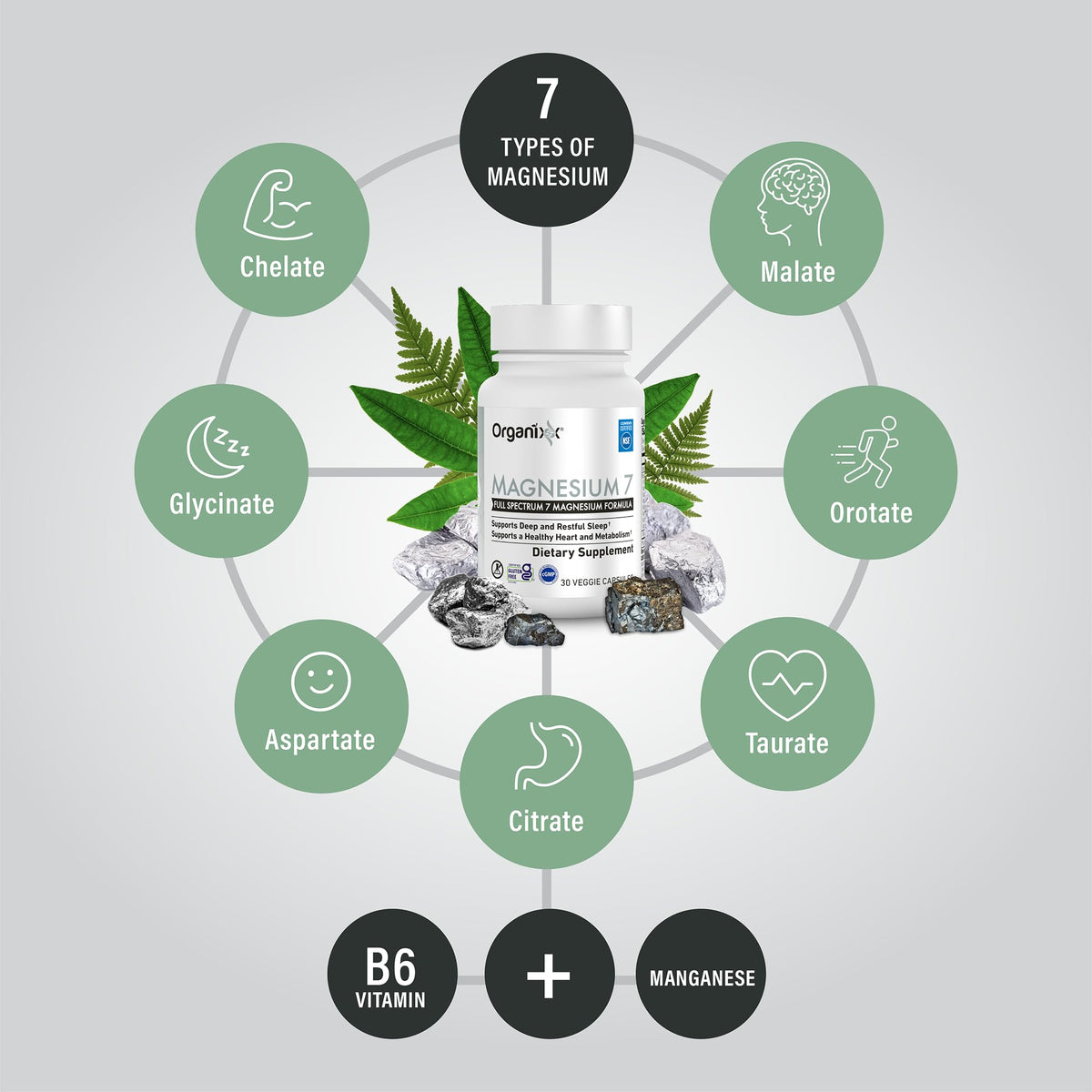 Organixx Magnesium 7 Complex, Sleep & Muscle Support