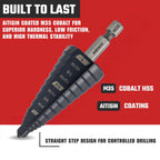 NEIKO 10624B Step Drill Bit, 9 Steps 1/2" to 1" Straight M35 Cobalt, AlTiSiN Coated, 1/4" (additional view 2)