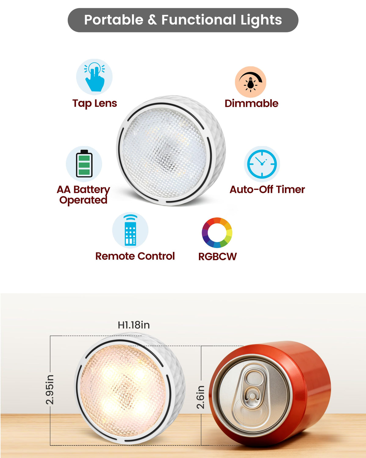 TECOMLIGHT LED Puck Lights with Remote Control - White / 2 Pack view 8