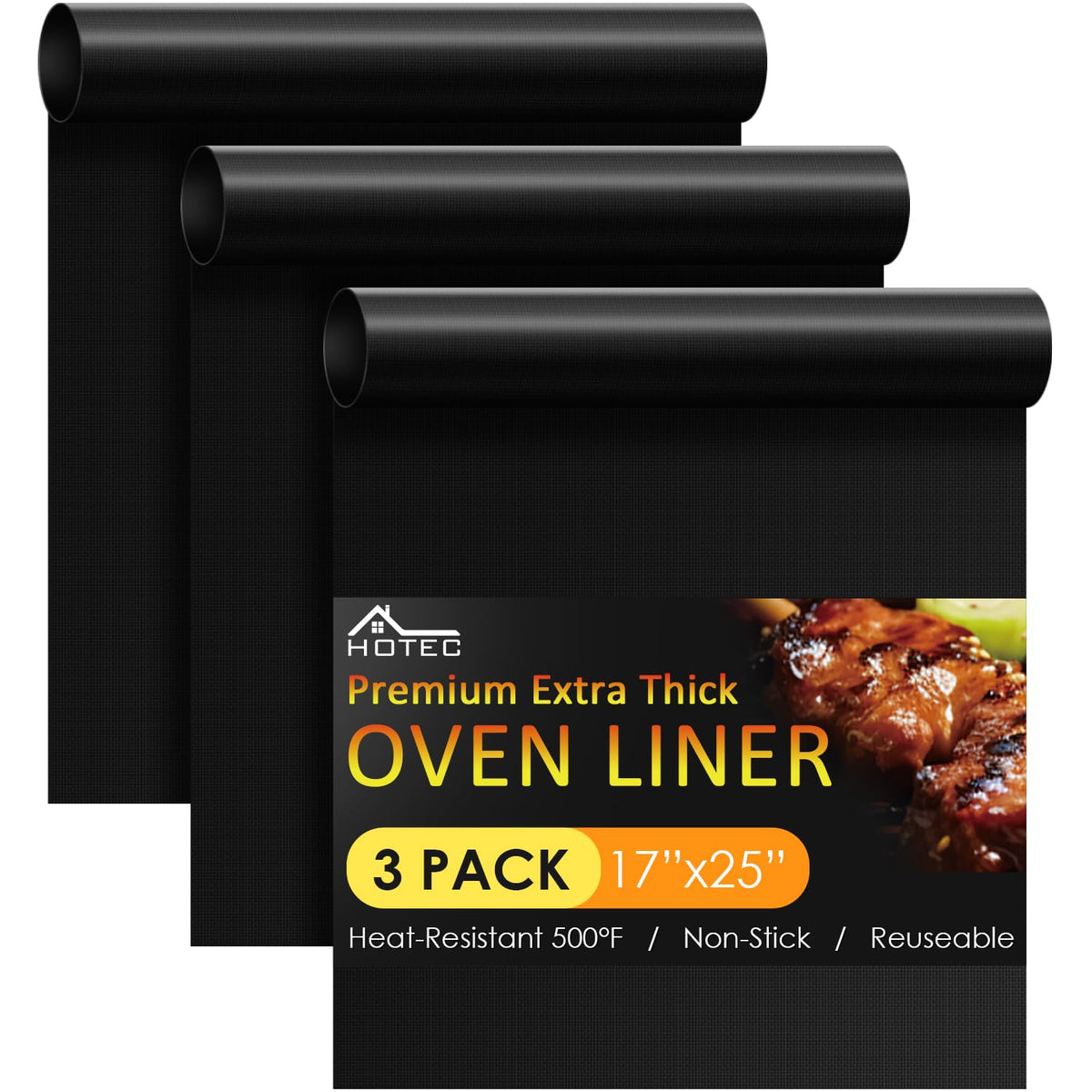 HOTEC Oven Liners for Bottom of Oven - 3 Pack (17" x 25")