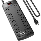 Teiobar Extension Cord Power Strip - Black(12 Outlets/2U2C) / 6 Ft