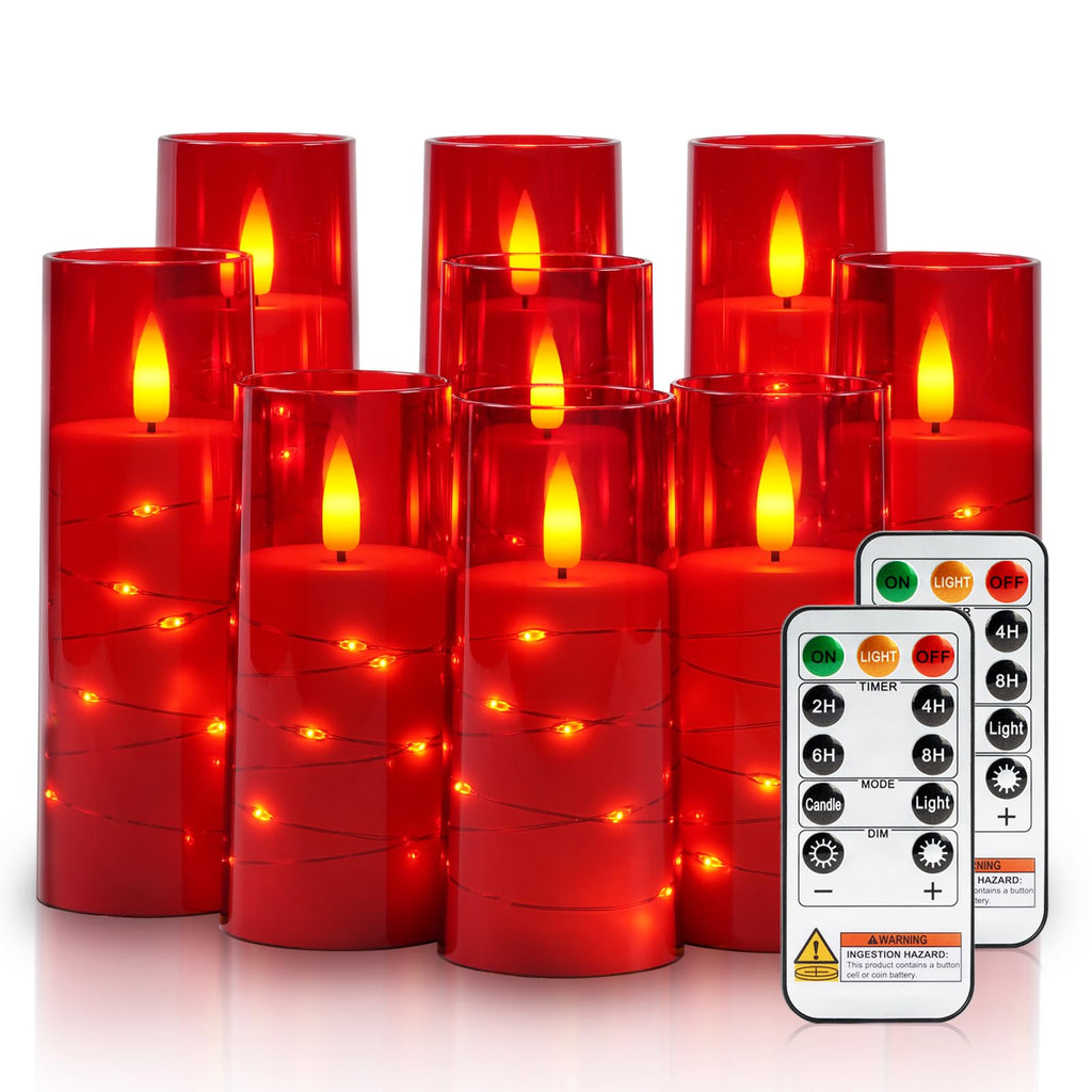 Raycare Flameless Candles with String Lights - 9pcs-Red