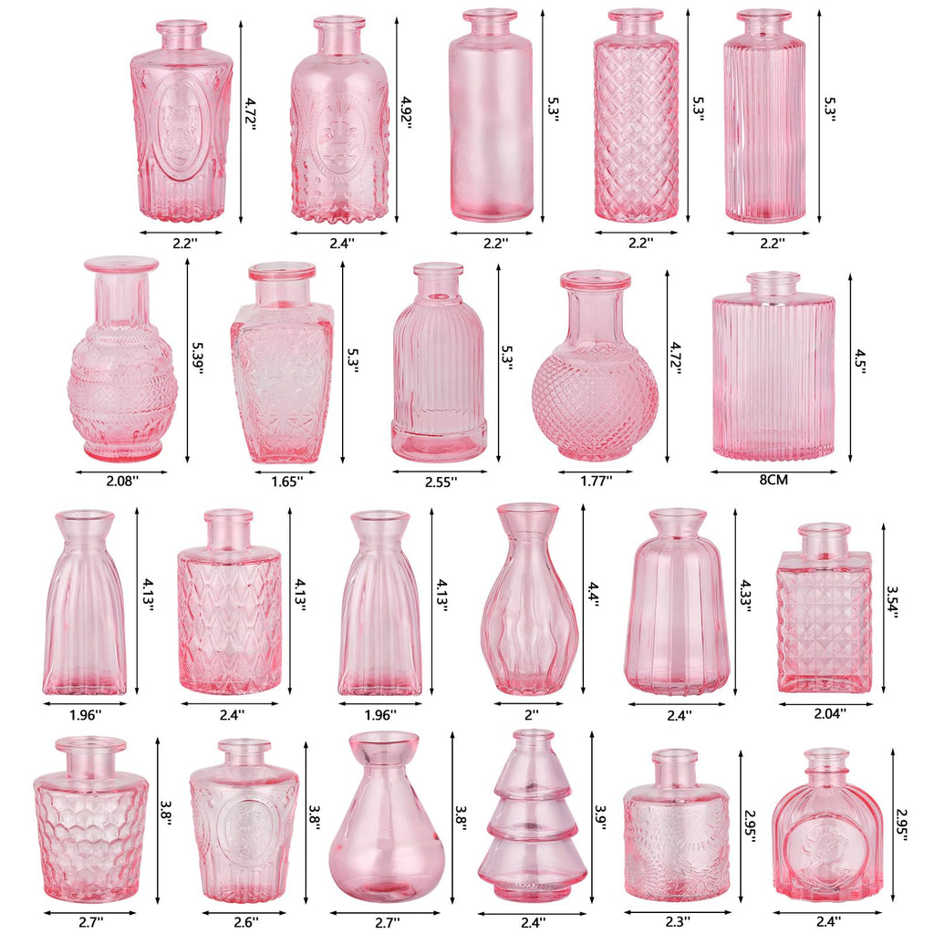 RUCKAE 22 Pack Pink Glass Bud Vases,Vintage Small Flower Vases for Centerpieces,Assorted (additional view 1)