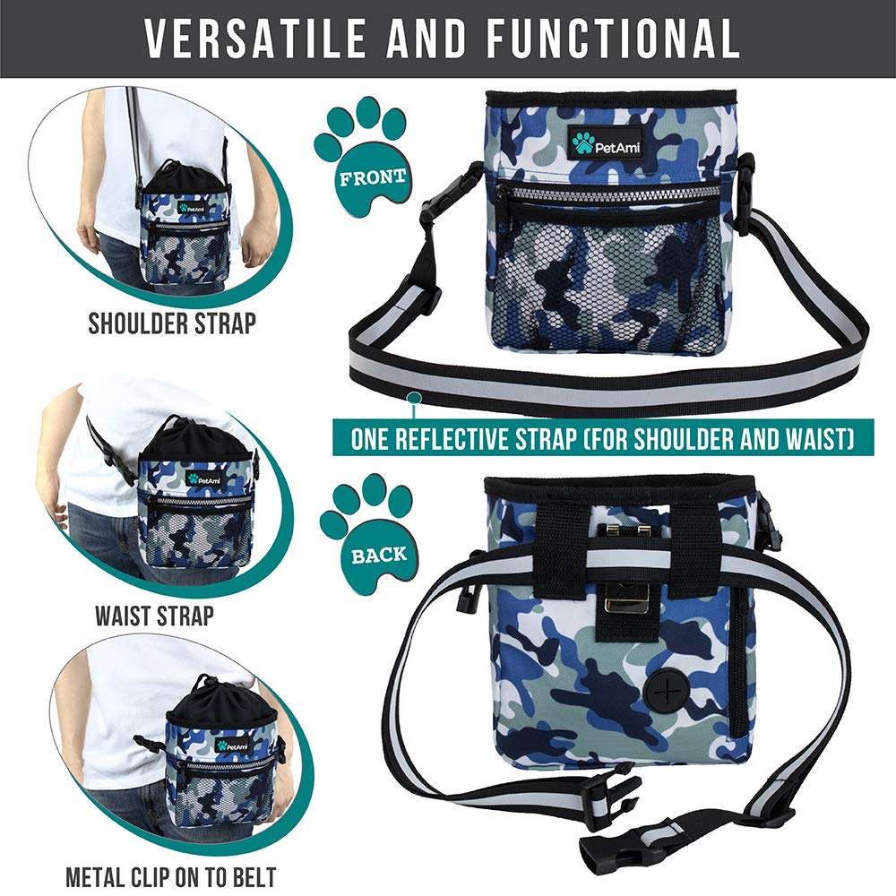 PetAmi Hands Free Dog Treat Pouch for Training and Walking - Camo Blue view 3