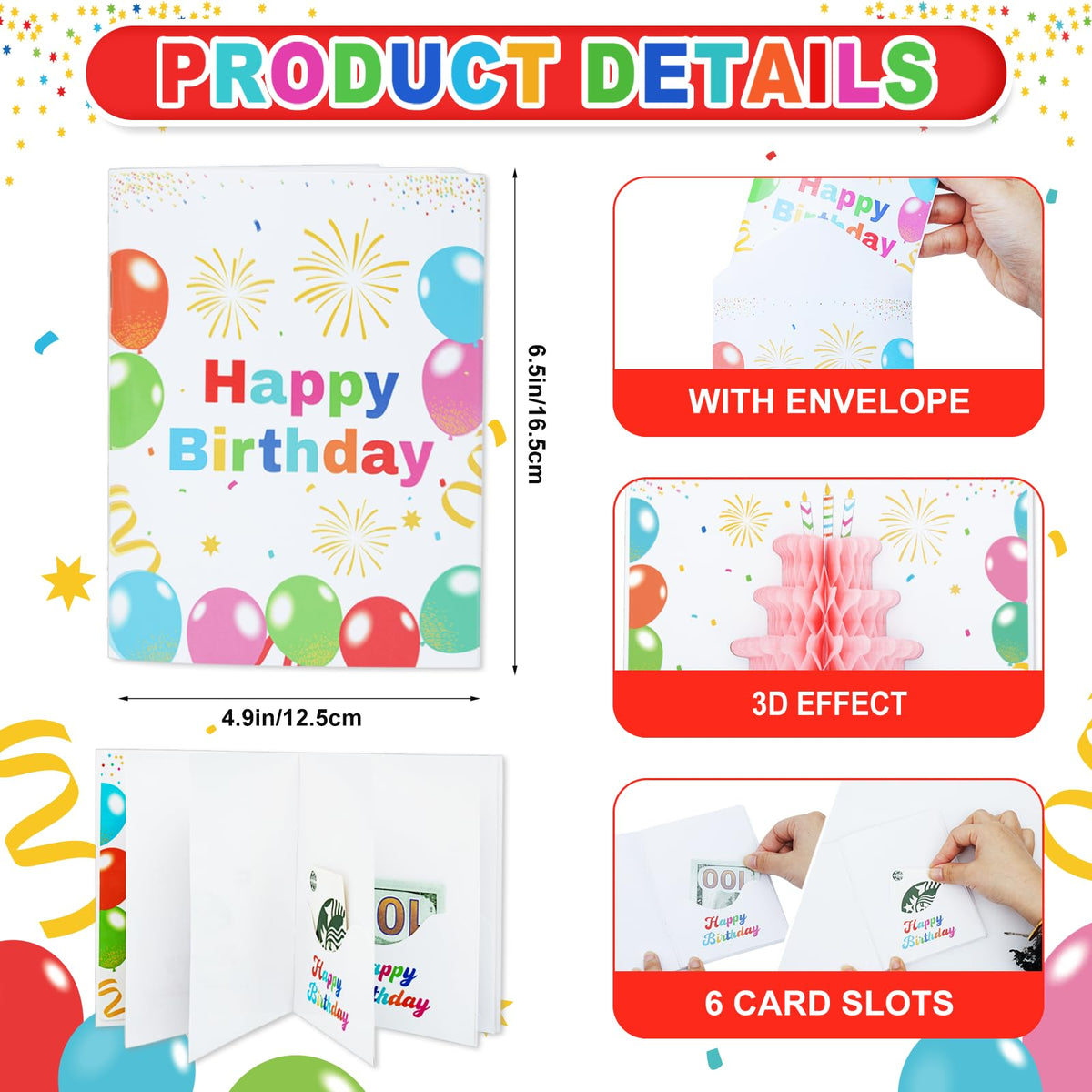 Marhpveua 6 Slots 3D Honeycomb Birthday Money Card Holder - Colorful view 1